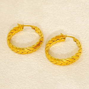 Fashionable 18k gold plated wheat pattern hoop earrings in stainless steel for women