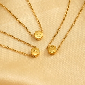 Minimalist gold stainless steel round numerical pendant necklaces for women with 0 1 2 digits