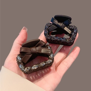 Elegant Hair Claw Clip Rhinestone Leather Bow Decoration Alloy Shark Clip French Style Hair Accessory Women