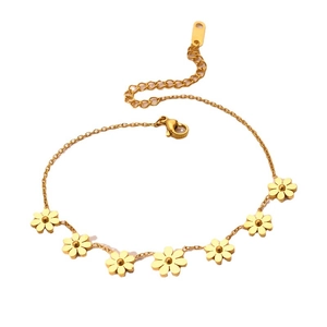 Fashion gold plated stainless steel daisy flower chain bracelet with six hollow charms