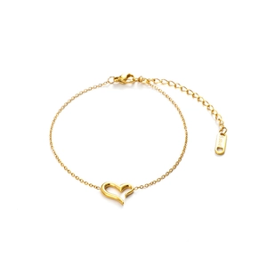 Bracelet minimaliste avec pendentif cœur doré en acier inoxydable pour femme