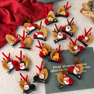 Weihnachten Rentier Geweih Haarspangen Plüsch Pompon Pilz Kiefernzapfen Schneemann Weihnachtsmann Haarnadeln Party Zubehör