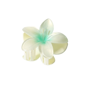Pearlescent gradient frangipani flower hair claw clip in mint green and cream white