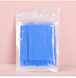Blue disposable micro brushes for eyelash grafting and precision cleaning in a clear bag