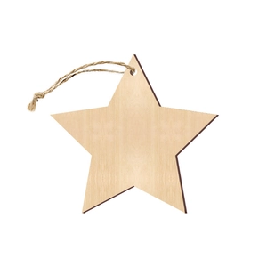 Star-shaped unfinished wood Christmas ornament with natural grain and jute twine hanger