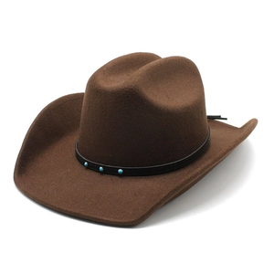 Classic dark brown wool western cowboy hat with a leather band and turquoise studs