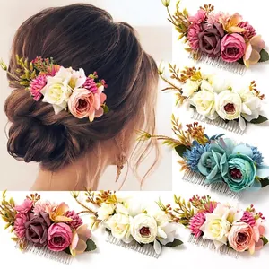 Bohemian floral hair comb with handmade fabric flowers for bridal wedding hair styling