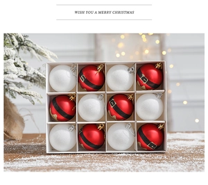 Set of 12 red and white Christmas baubles in a gift box for tree decoration