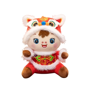 Cute Year of the Horse mascot baby plush toy wearing traditional red Tang suit costume