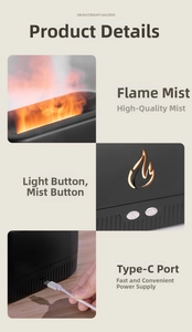 Detail view of flame effect aromatherapy machine with Type-C port and physical control buttons