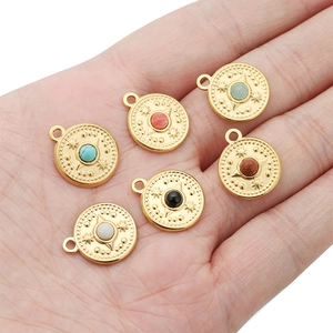 Bohemian 18K gold plated stainless steel compass pendants with colorful natural stones