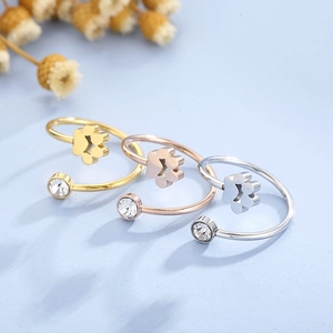 Bagues chat mignonnes réglables en acier inoxydable avec zircon or argent et rose gold