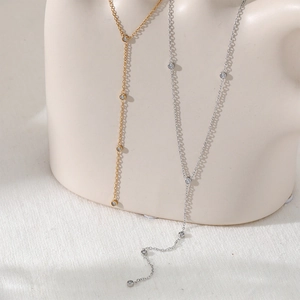 Minimalist stainless steel Y-shaped necklace with zircon tassels in gold and silver finish