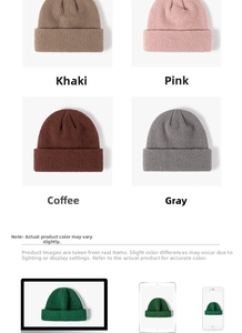Autumn winter knit beanie hat solid color casual warm fashion skull cap detail view