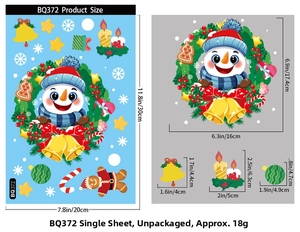 Größentabelle mit Maßen für Schneemann und Glocken Weihnachts-Fensteraufkleber