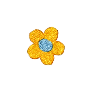 Detailed yellow flower embroidery patch with blue center for DIY garment decoration