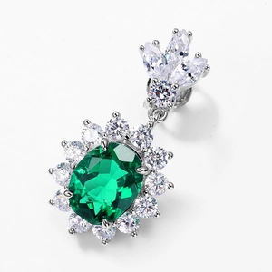 Elegant S925 silver sunflower earrings with oval emerald gemstones and white cubic zirconia