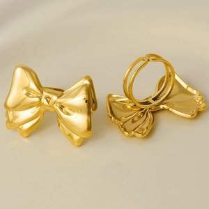 Elegant 304 stainless steel bow ring in gold finish with adjustable open band design