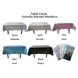Disposable Plastic Rectangular Tablecloth With Metallic Gold Stars Polka Dots For Birthday Wedding Party Decorations