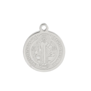 Silver St. Benedict religious medal pendant in stainless steel with relief engraving