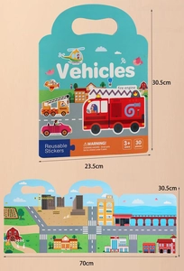 Detail view of foldable vehicle sticker book with open and closed size measurements
