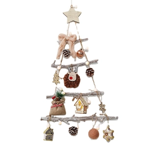DIY wall-mounted wooden Christmas tree with pine cones, snowflakes and rustic ornaments