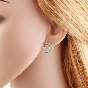 Elegant 18k gold-plated spiral pearl earrings with shimmering cubic zirconia accents