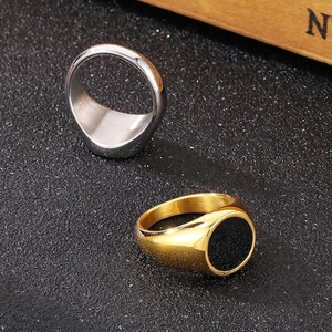 Minimalist Polished Stainless Steel Signet Ring With Black Round Oil Drip Inlay Industrial Style Men Jewelry Accessory
