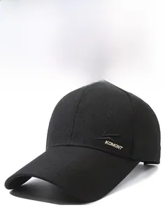 Detail of black cotton baseball cap showing reinforced brim and golden side embroidery