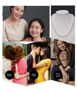 Detailed view of high-luster white pearl necklace with metallic clasp for elegant women