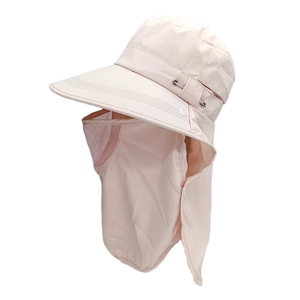 Pink ice silk sun protection hat with breathable face mask and long neck cover for women