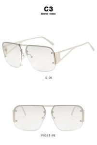 Detailed side and front view of square pilot sunglasses with light gold metal frame