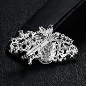 Silver crystal hollow floral brooch for women with secure metal pin clasp back view