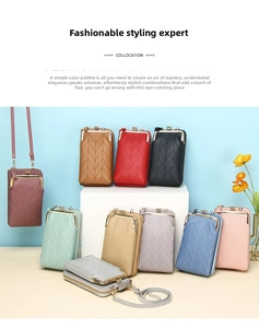 Multiple colors of quilted PU leather mobile phone crossbody bags with metal kiss-lock
