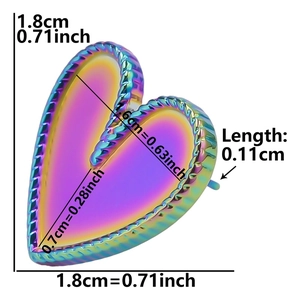 Detailed size chart of heart-shaped stainless steel earring with rainbow finish