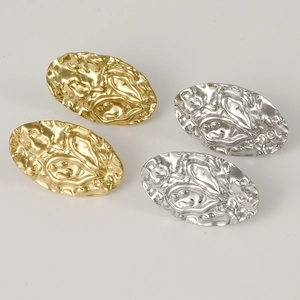 Detail of 304 stainless steel earrings with irregular texture in gold and silver finish