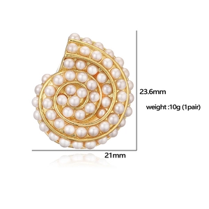 18K gold plated conch earrings with white pearls, size 23.6mm by 21mm, beach style