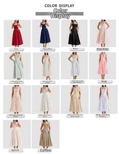 Detail display of 14 color options for the halter neck summer floral print long dress
