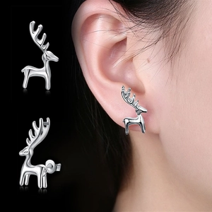 Orecchini a perno minimalisti a forma di renna in argento sterling 925 per Natale