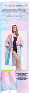 Detail of macaron gradient beach poncho with front zipper and quick-dry hooded design
