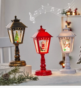 Detail of Christmas water lantern lamps with glitter snow effect and festive music features