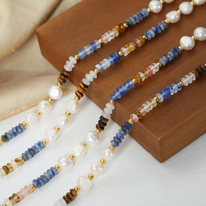 Bohemian Freshwater Pearl Beaded Necklace For Women Titanium Steel Gold Plated Abacus Bead Natural Stone Handmade Jewelry