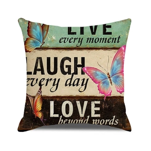 Vintage wood grain cushion cover with butterflies and inspirational quotes