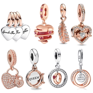 Copper Rose Gold Silver Plated Heart Feather Crown Pendant DIY Charms Rhinestone Accessories For Jewelry Making Gift Women