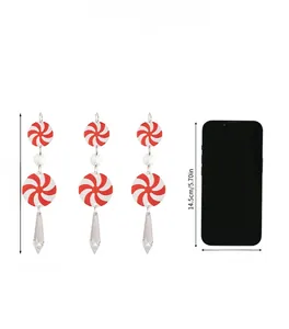 Size display of 16cm red and white Christmas candy ornaments with teardrop pendants