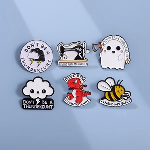 Set of 6 creative enamel pins featuring cartoon ghost bee and dinosaur animal badges