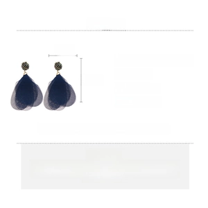 Detail showing dark blue crystal lace petal tassel earrings with 11.5cm length dimensions