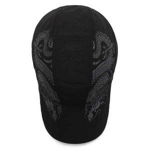 Black breathable mesh quick-dry ivy cap for men with stylish dragon print for sun protection