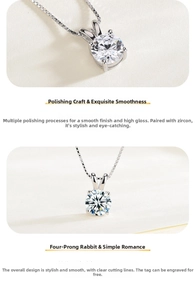 Detailed close-up of s925 silver four-prong rabbit necklace with white zircon stone