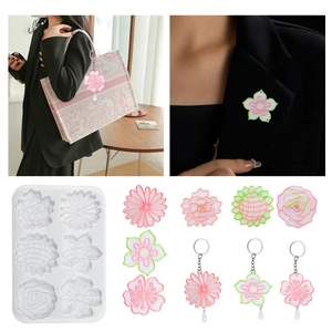Molde De Silicona De Flor Para DIY Resina Joyería Llavero Colgante Broche Floral Girasol Rosa Sakura Formas Semi Transparente